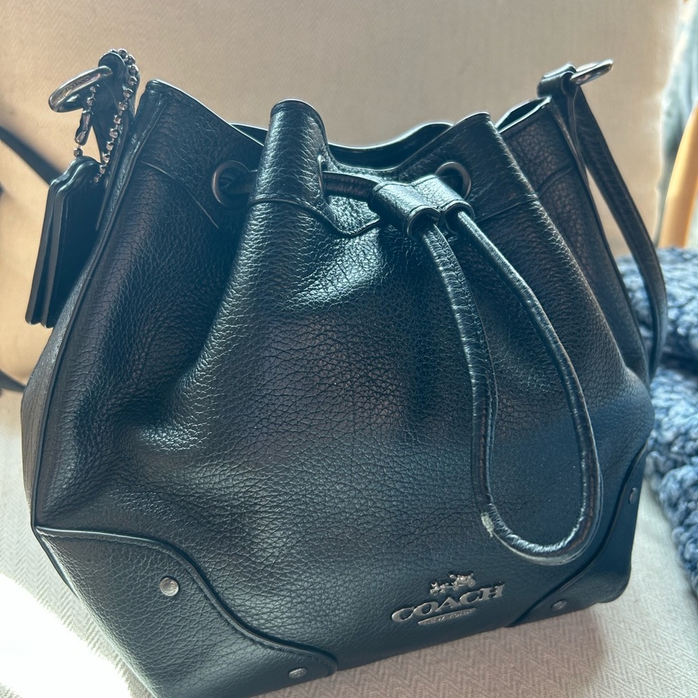 Coach Black Leather Drawstring Crossbody Bag